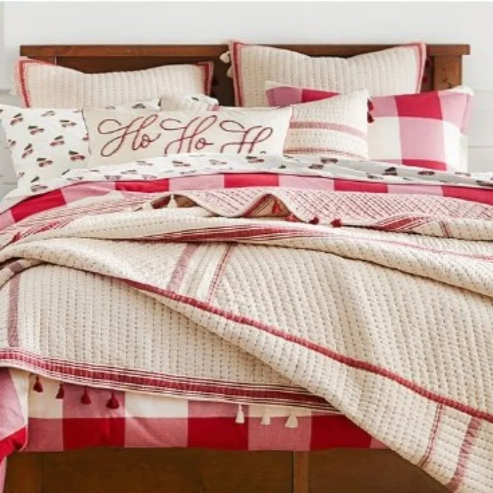 Pottery Barn Red and Cream Buffalo Plaid Check Duvet Cover and Pillowcases, King